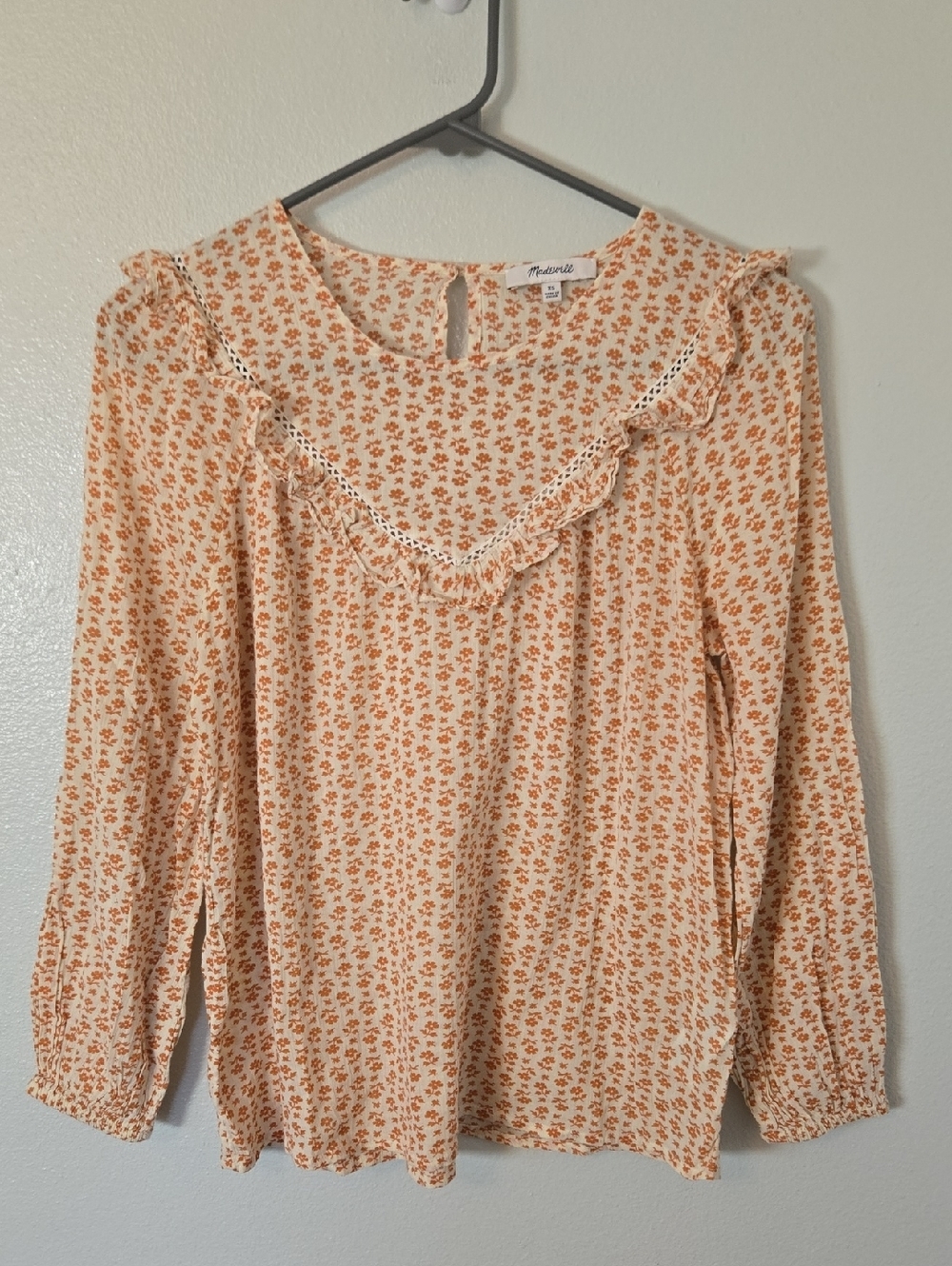 Madewell | Orange Floral Ruffle Blouse Size XS